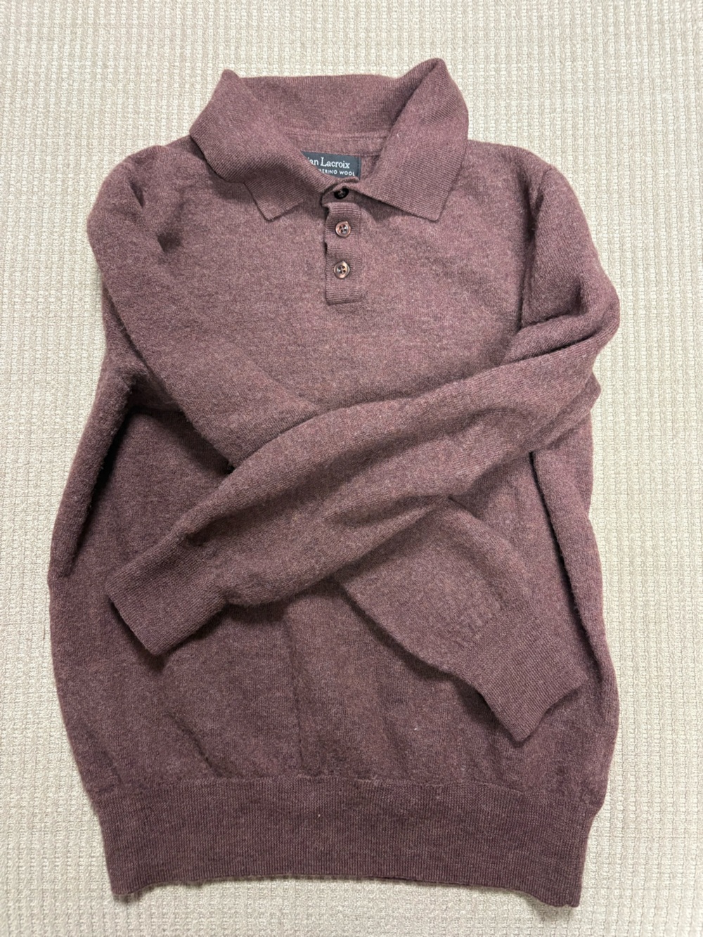 Christian Lacroix Merino Wool V-Neck Polo Sweater in Burgundy